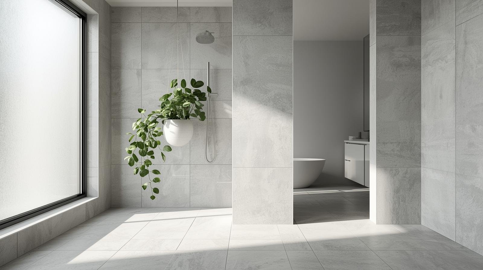 A single plant in a shower